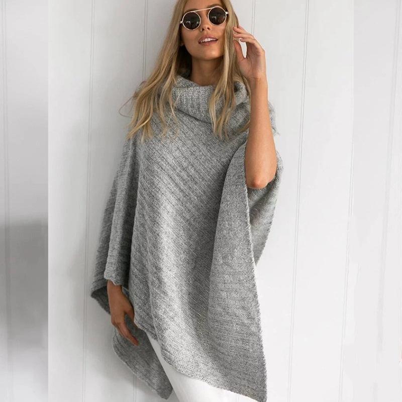Plus Size Knitting Irregular Batwing Cape Sweaters-STYLEGOING