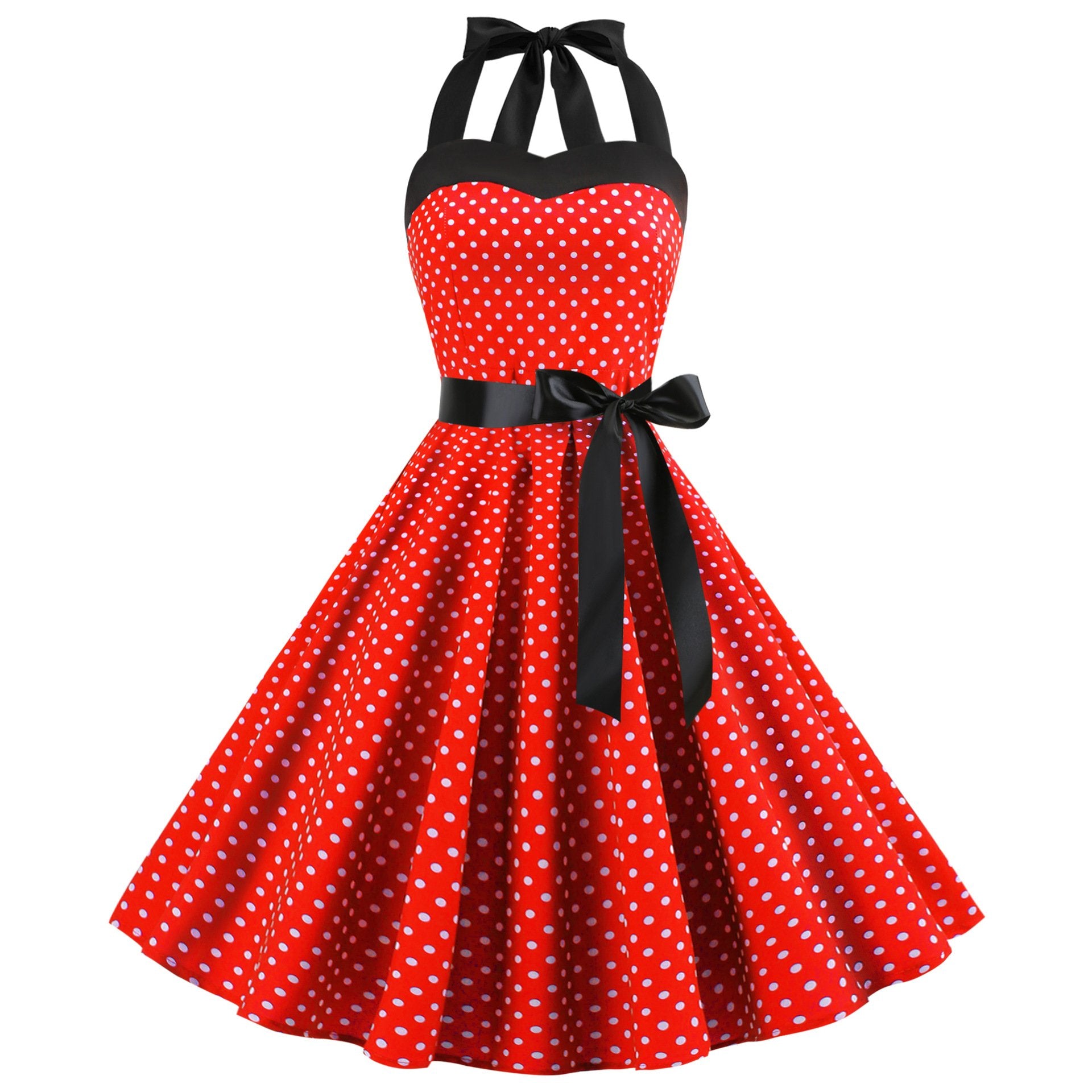 Summer Halter Dot Print Strapless Retro Dresses-STYLEGOING