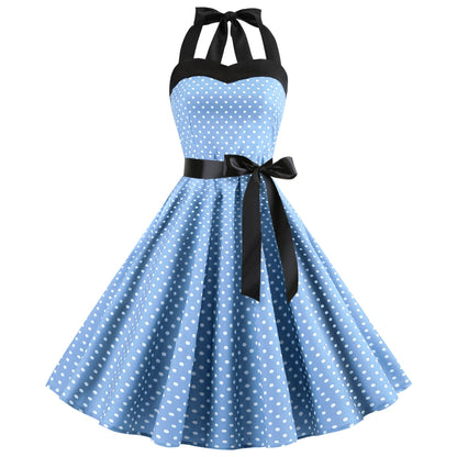 Summer Halter Dot Print Strapless Retro Dresses-STYLEGOING