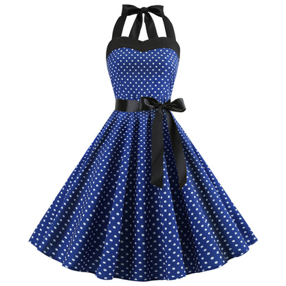Summer Halter Dot Print Strapless Retro Dresses-STYLEGOING