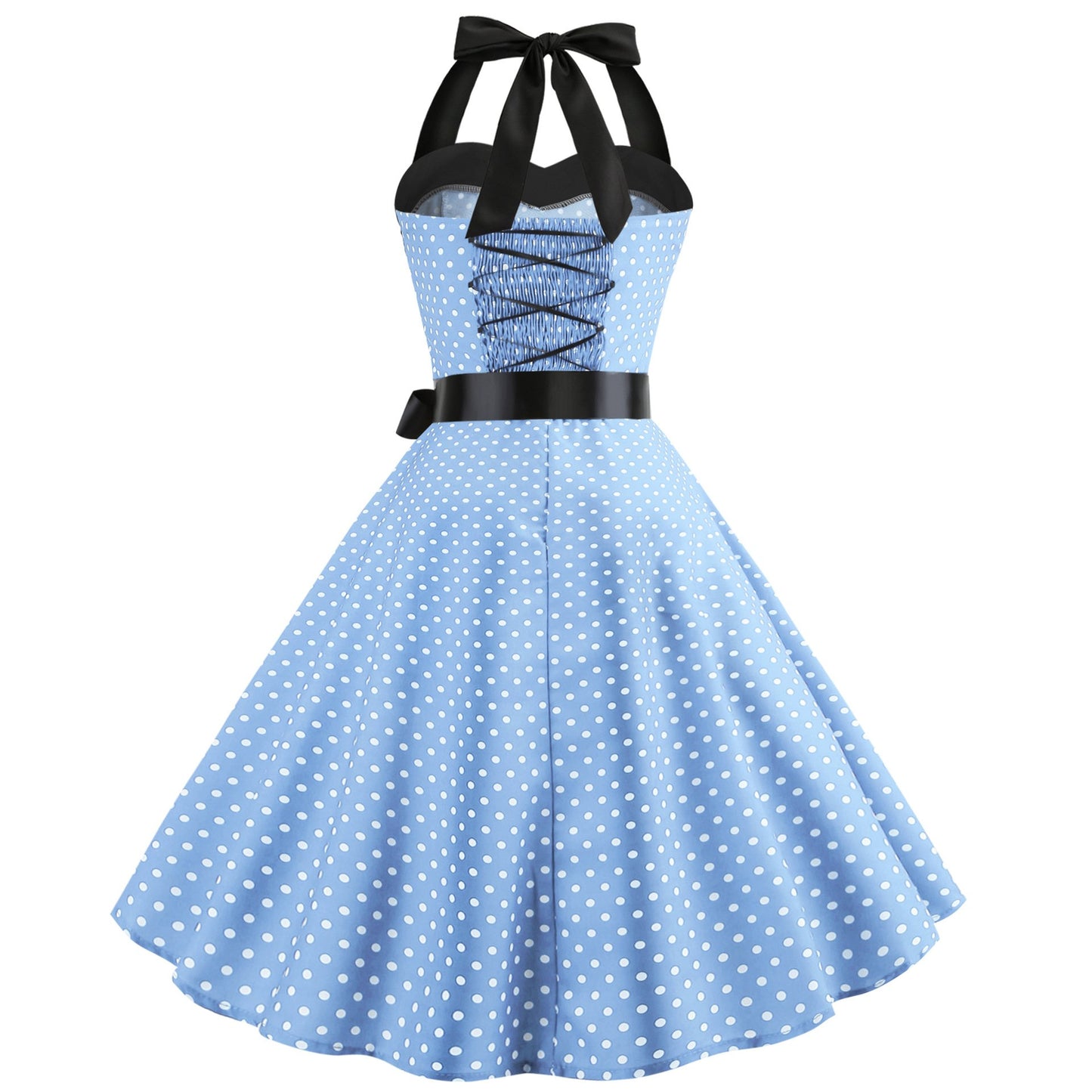 Summer Halter Dot Print Strapless Retro Dresses-STYLEGOING