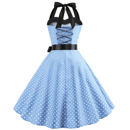 Summer Halter Dot Print Strapless Retro Dresses-STYLEGOING