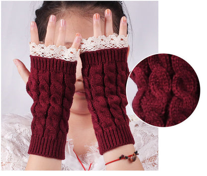 2 Pairs/Set Lovely Finger Less Knitted Gloves for Girl