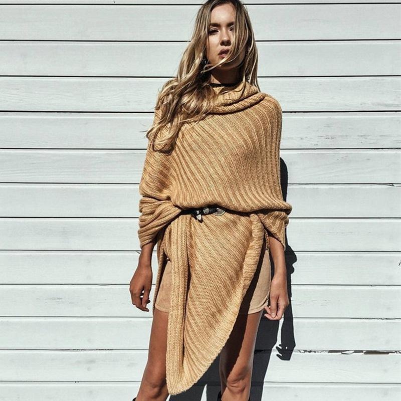 Plus Size Knitting Irregular Batwing Cape Sweaters-STYLEGOING