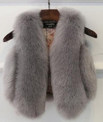 Warm Artifical Fox Fur Sleeveless Vest for Kids