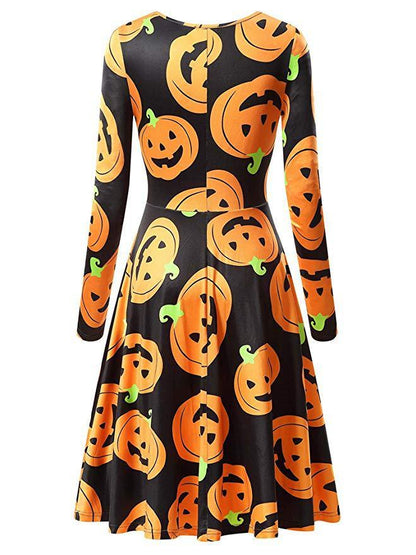 Halloween Pumpkin Long Sleeves Dresses-STYLEGOING