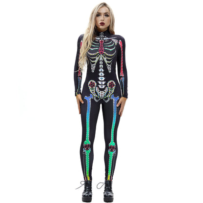 Sexy Skeleton Print Jumpsuits Costume for Halloween