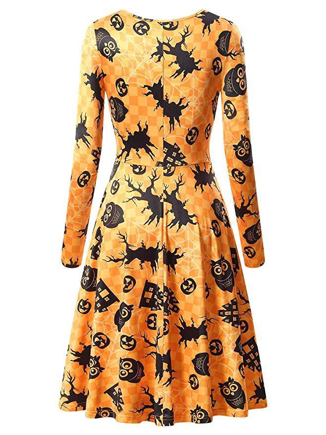 Halloween Pumpkin Long Sleeves Dresses-STYLEGOING