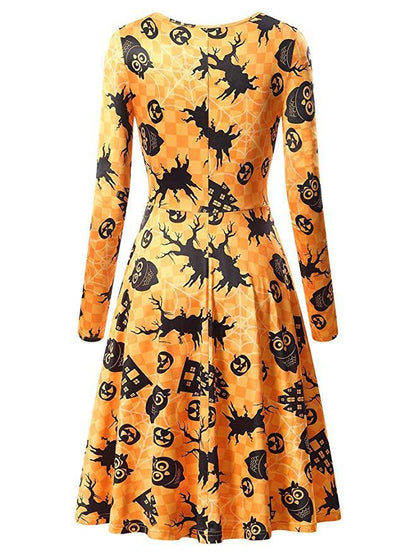 Halloween Pumpkin Long Sleeves Dresses-STYLEGOING
