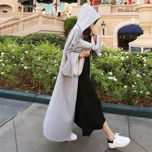 Women Loose Leisure Long Cardigan Gray Overcoats-STYLEGOING