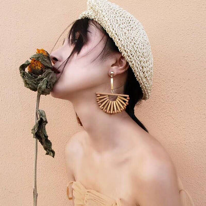 Vintage Fan Shaped Wooden Holiday Casual Earrings for Women