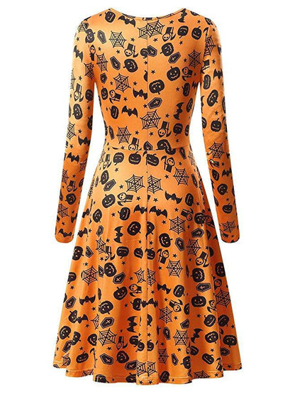 Halloween Pumpkin Long Sleeves Dresses-STYLEGOING