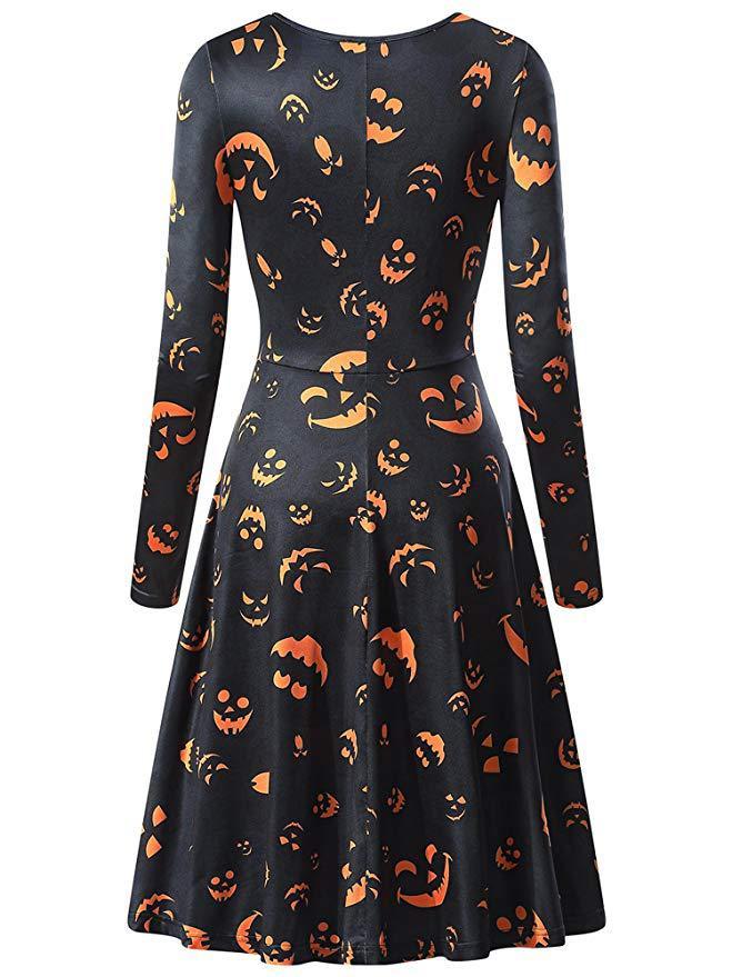 Halloween Pumpkin Long Sleeves Dresses-STYLEGOING
