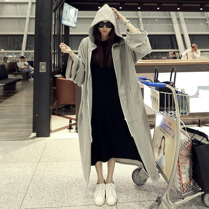 Women Loose Leisure Long Cardigan Gray Overcoats-STYLEGOING