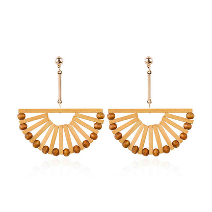Vintage Fan Shaped Wooden Holiday Casual Earrings for Women