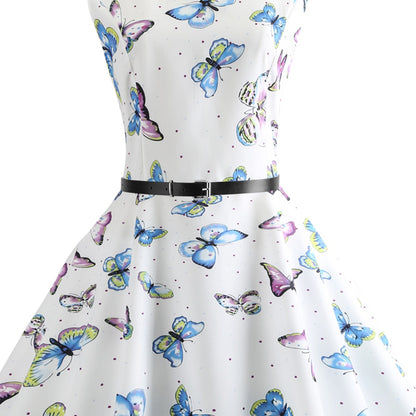 Vintage Sleeveless Butterfly Print Short Dresses