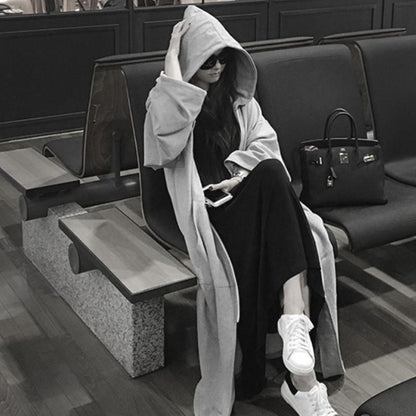 Women Loose Leisure Long Cardigan Gray Overcoats-STYLEGOING