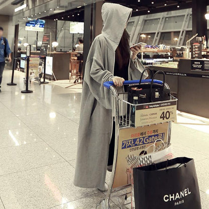 Women Loose Leisure Long Cardigan Gray Overcoats-STYLEGOING