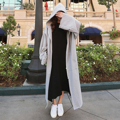 Women Loose Leisure Long Cardigan Gray Overcoats-STYLEGOING
