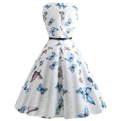 Vintage Sleeveless Butterfly Print Short Dresses