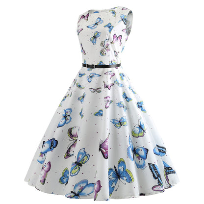 Vintage Sleeveless Butterfly Print Short Dresses