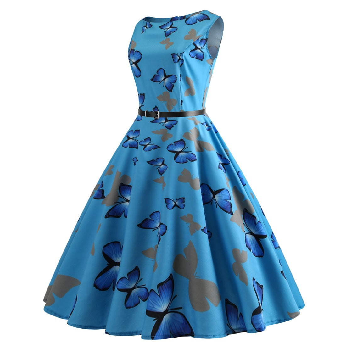 Vintage Sleeveless Butterfly Print Short Dresses