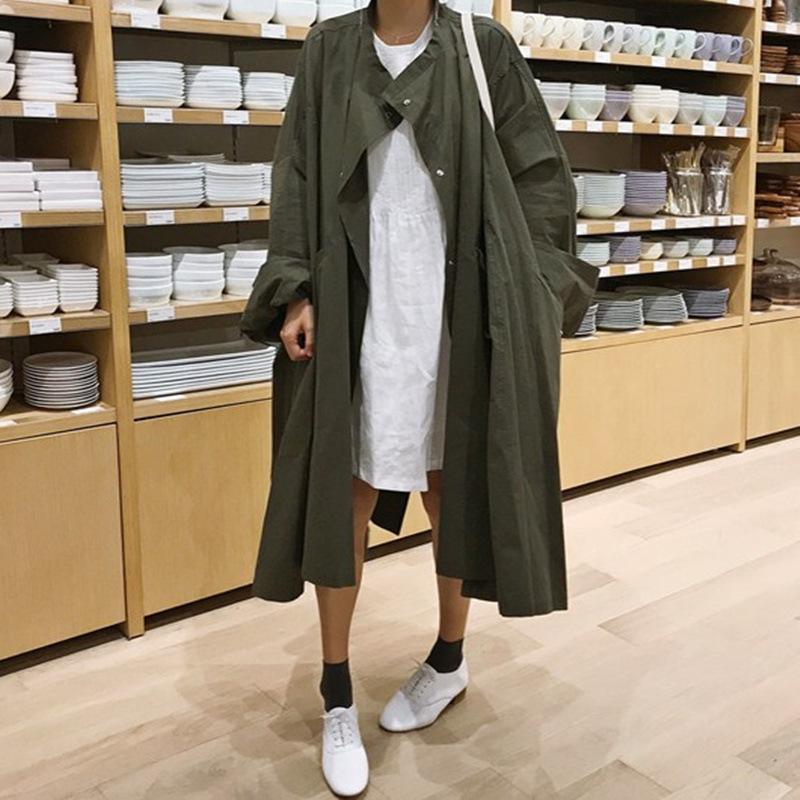 Women Bat Sleeves Army Green Fall Tenchcoat-STYLEGOING