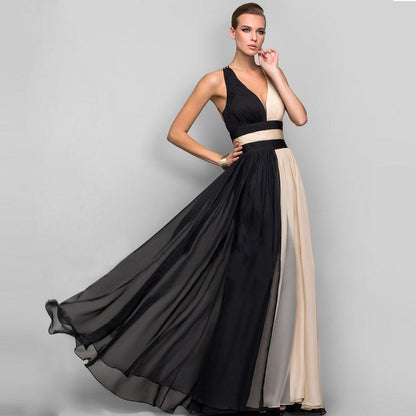 Elegant V Neck Jointing Party Dresses-STYLEGOING