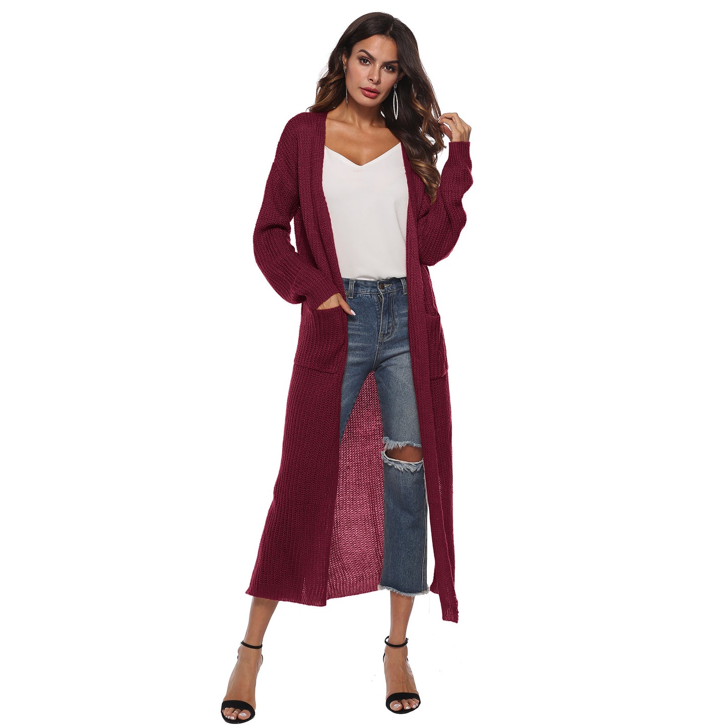 Casual Women Knitting Cardigan Overcoat with Pocket