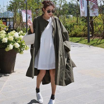 Women Bat Sleeves Army Green Fall Tenchcoat-STYLEGOING