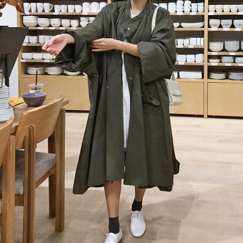 Women Bat Sleeves Army Green Fall Tenchcoat-STYLEGOING
