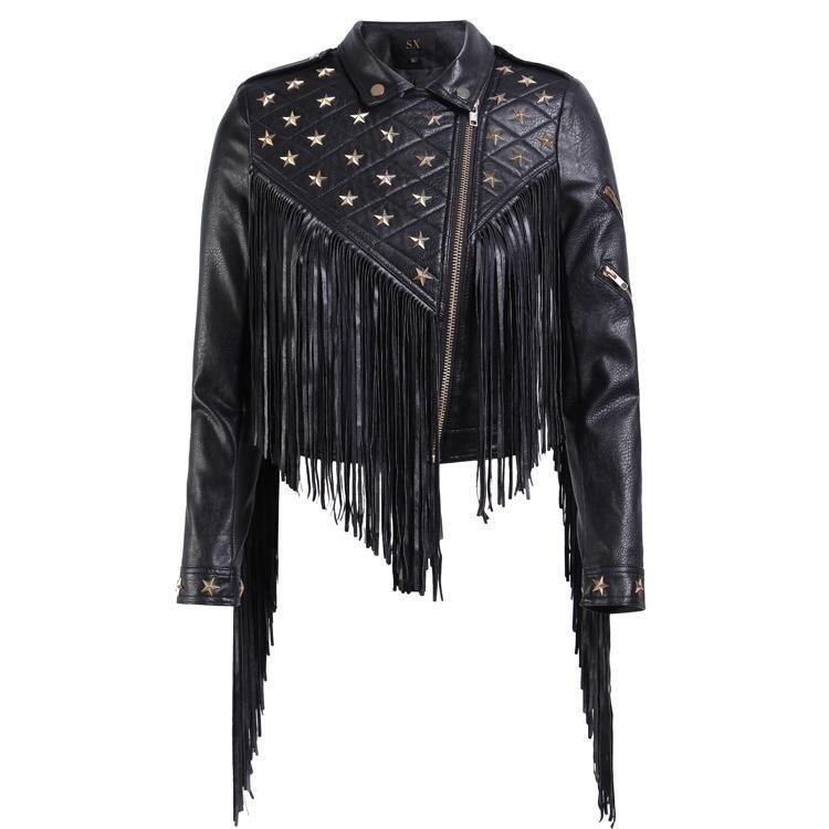 Balck Women Motorcycle Outerwear-STYLEGOING
