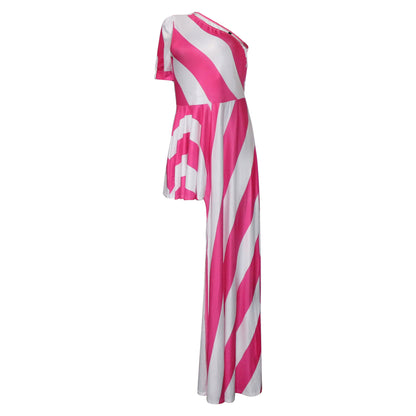 Sexy One Shoulder Striped Women Long Shirt Dresses