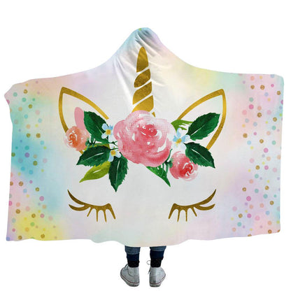 Double Fleece Unicorn Print Cape with Hat--Free Shipping at meselling99