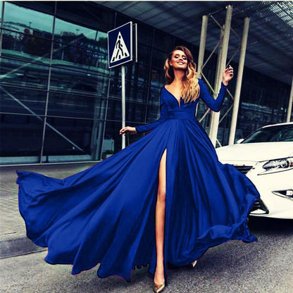 Sexy V-neck Long Sleeves Long Dresses-STYLEGOING