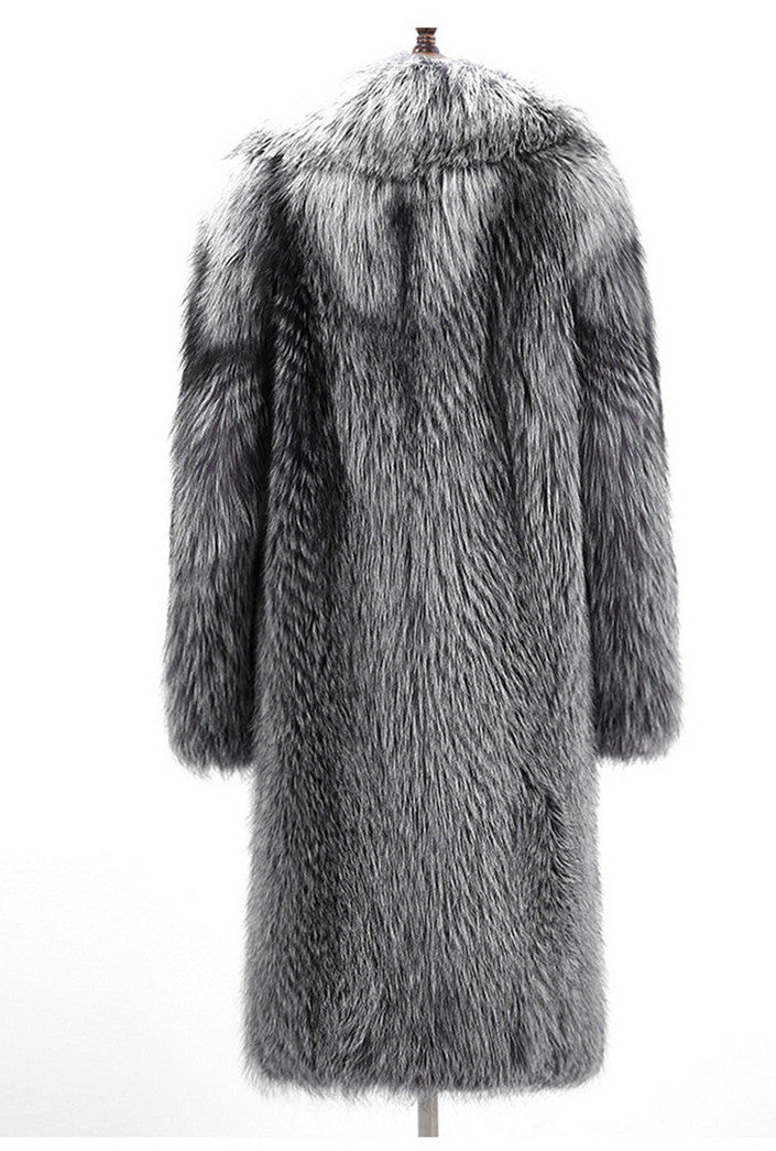Luxury Artifical Fox Fur Plus Sizes Long Overcoat for Men