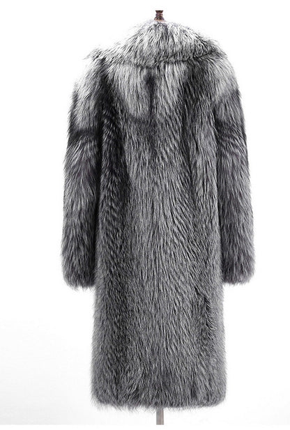 Luxury Artifical Fox Fur Plus Sizes Long Overcoat for Men