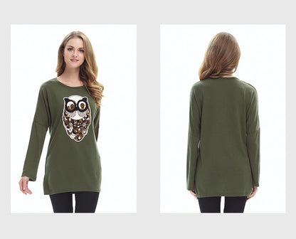 Casual Women Owl Designed Women Long Sleeves Pullover Shirts