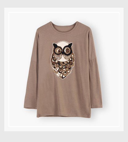 Casual Women Owl Designed Women Long Sleeves Pullover Shirts