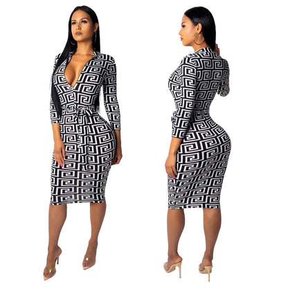 Sexy Zipper V Neck Tight Dresses