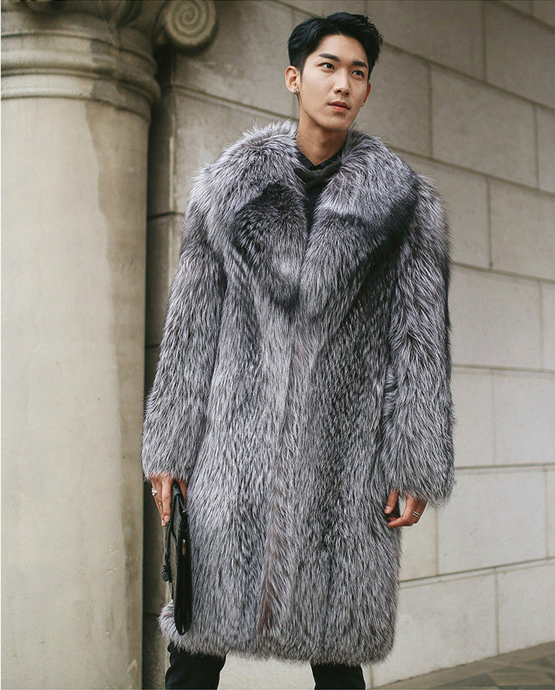 Luxury Artifical Fox Fur Plus Sizes Long Overcoat for Men