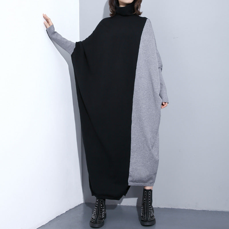 High Neck Knitting Bat Sleeves Irregular Cozy Long Dresses
