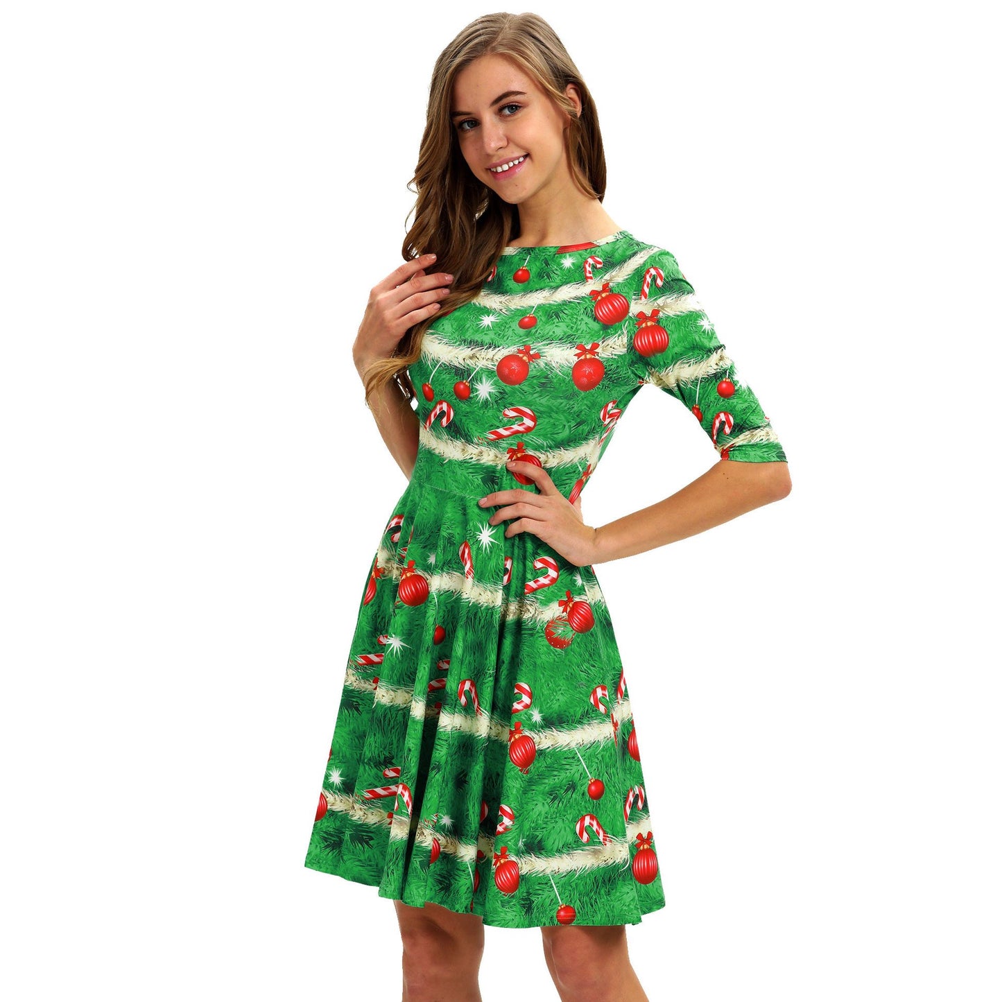 Merry Christmas Print Long Sleeves Fashion Dresses