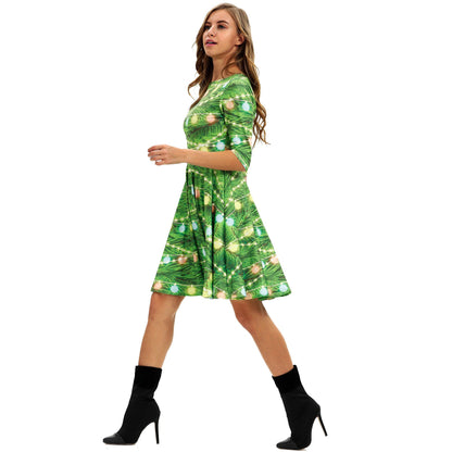 Merry Christmas Print Long Sleeves Fashion Dresses