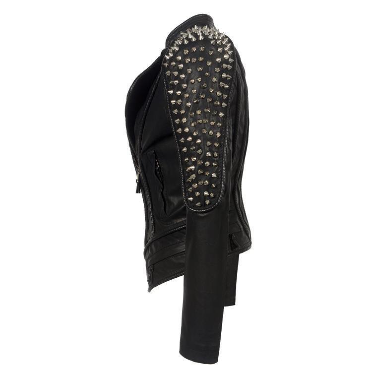 Black Punk Style Rivet Leather Jacket-STYLEGOING