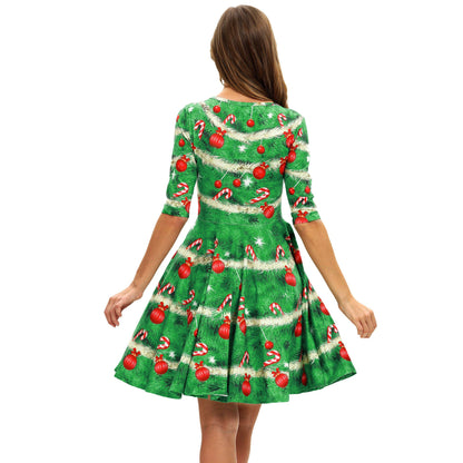 Merry Christmas Print Long Sleeves Fashion Dresses