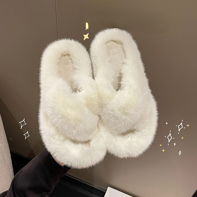 Crossed Plush Winter Slippers for Women