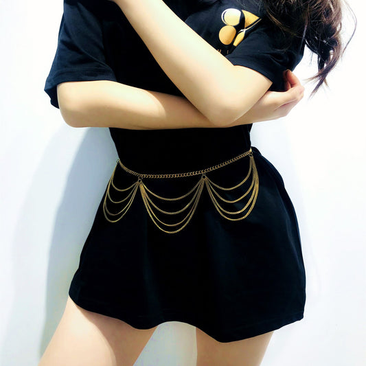 Golden Waving Tassels Women Waist Chains