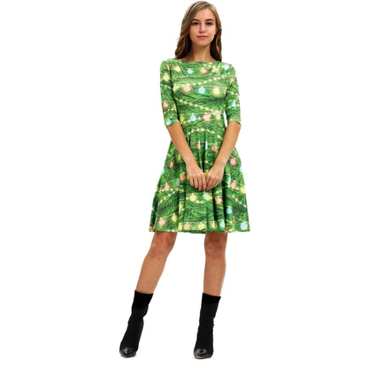 Merry Christmas Print Long Sleeves Fashion Dresses