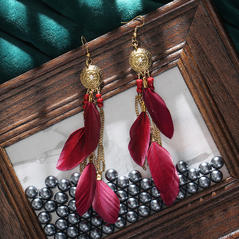 Bohemian Feather Design Women Drop Rings